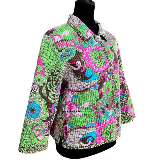 Quilted Cropped Jacket Women's Size Medium Grandmacore Lime Pink - Picture 3 of 7